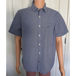 Nautica Men's Shirt LARGE Navy Blue White Short Sleeve Cotton